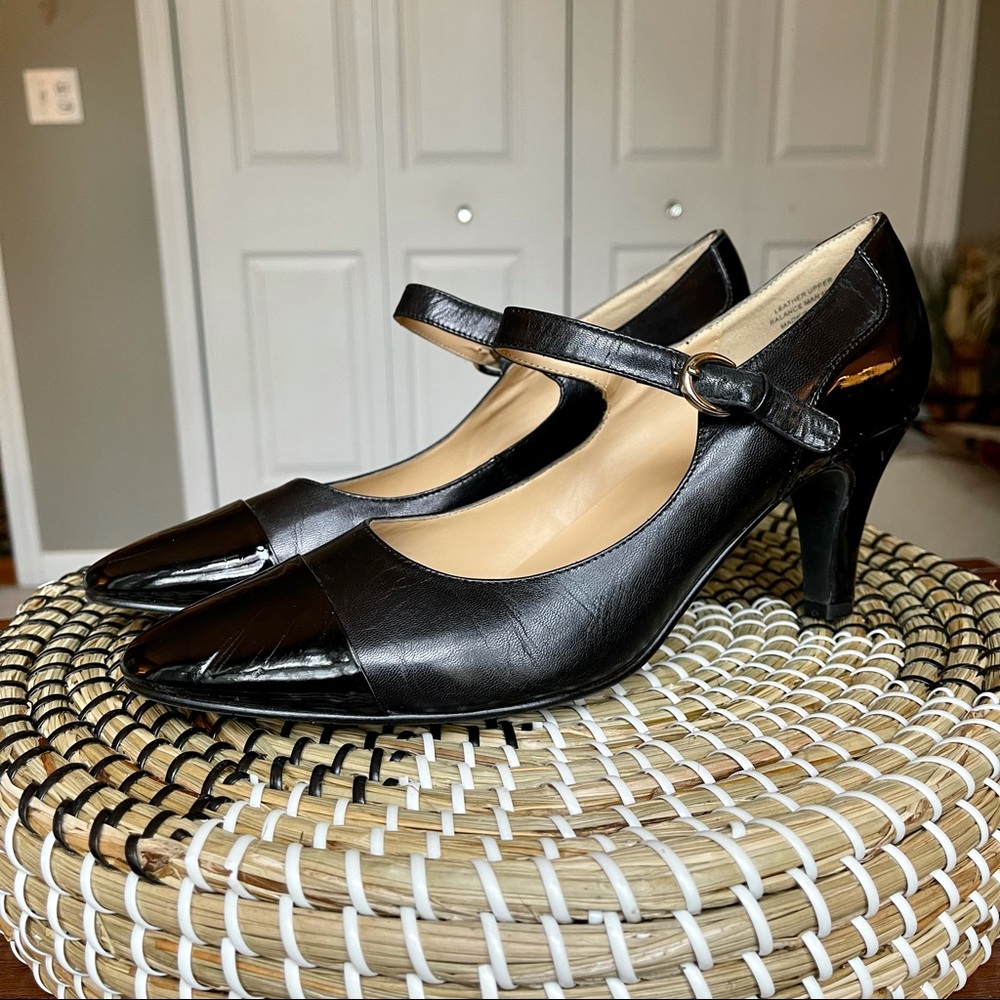 Patent Leather-Accent Mary Jane Heels